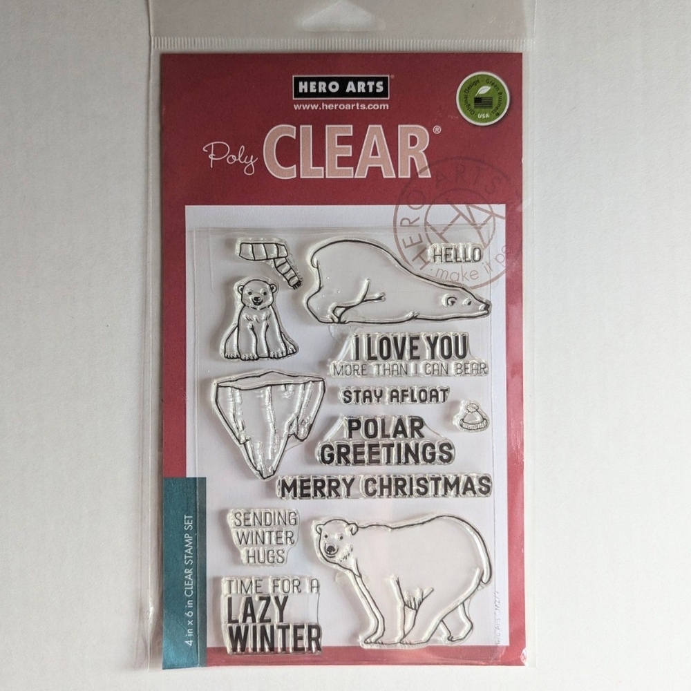 Polar Greetings Christmas stamp set, Hero Arts Polar Bears Holiday Stamp Set